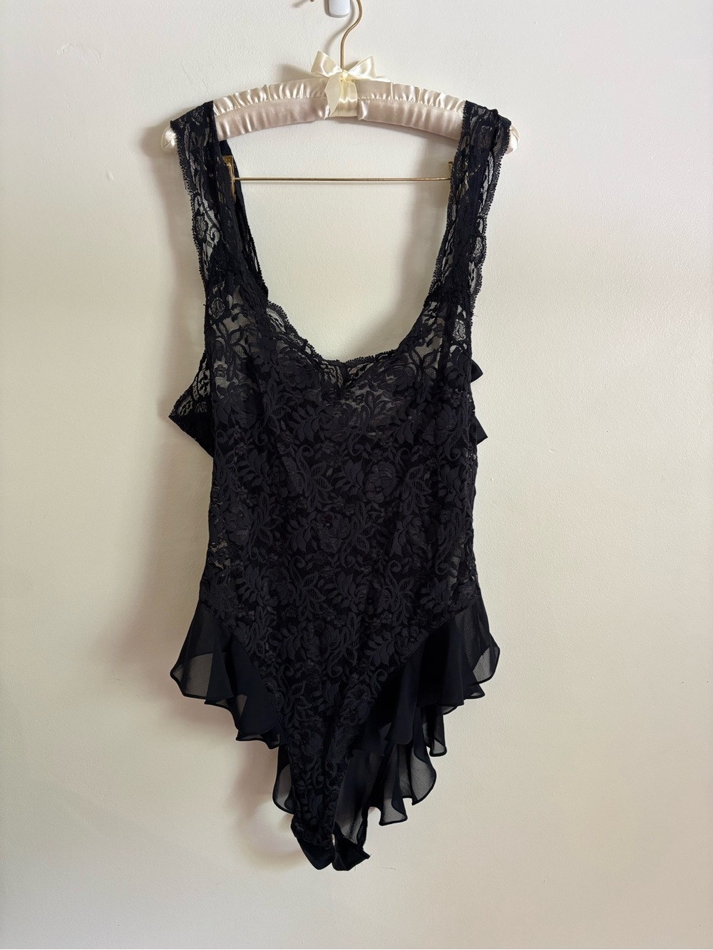 Victorias Secret Vintage Black Lace Ruffled Bodysuit - Women's Intimates